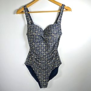 NIPTUCK Swim navy and gold one-piece swimsuit